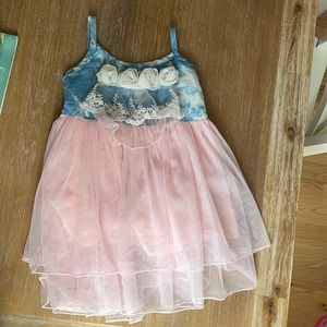 Blue and pink tulle dress with lace and roses